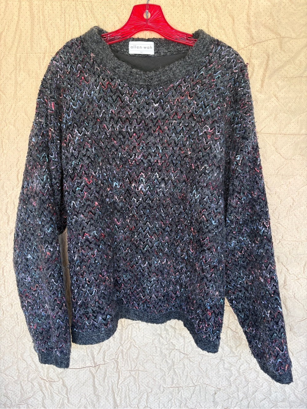VTG Y2K Men’s Sweater Large Allen Wah Lined Bat Sleeve Boucle Knit Wool Blend